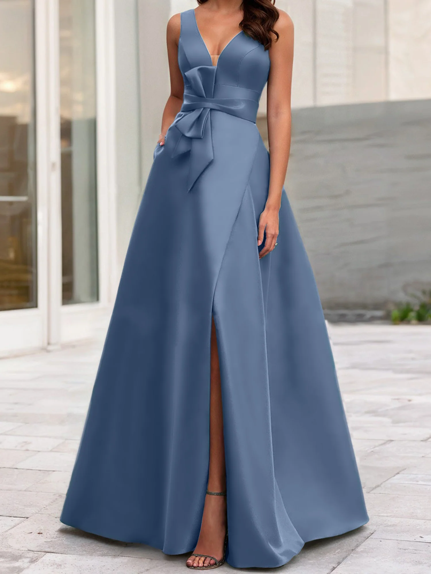 A-Line/Princess V-Neck Sleeveless Mother Of The Bride Dresses With Split Side - Image 14