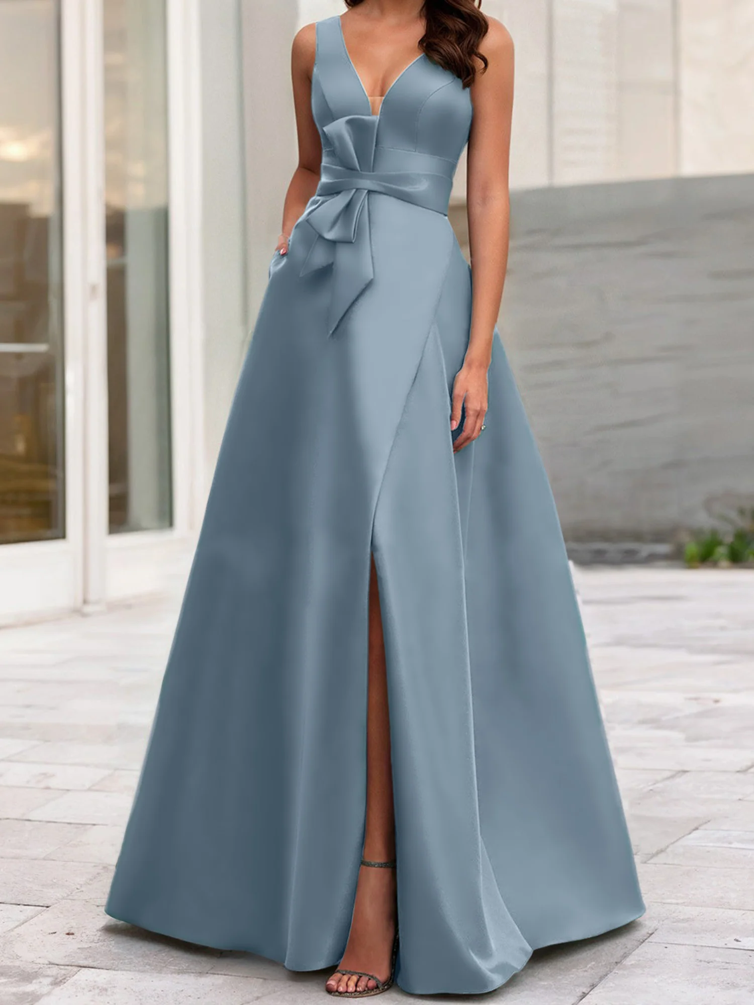 A-Line/Princess V-Neck Sleeveless Mother Of The Bride Dresses With Split Side - Image 25