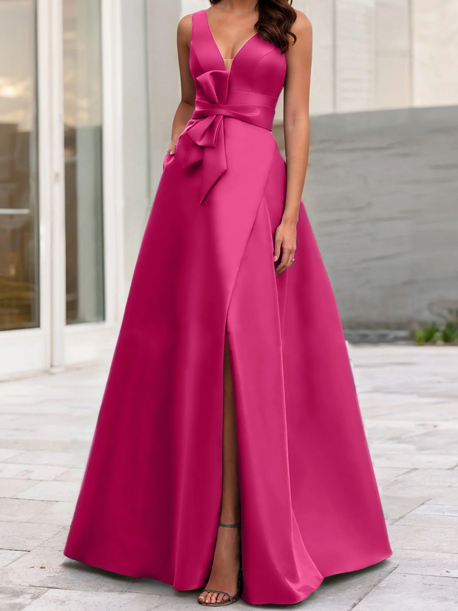A-Line/Princess V-Neck Sleeveless Mother Of The Bride Dresses With Split Side - Image 31