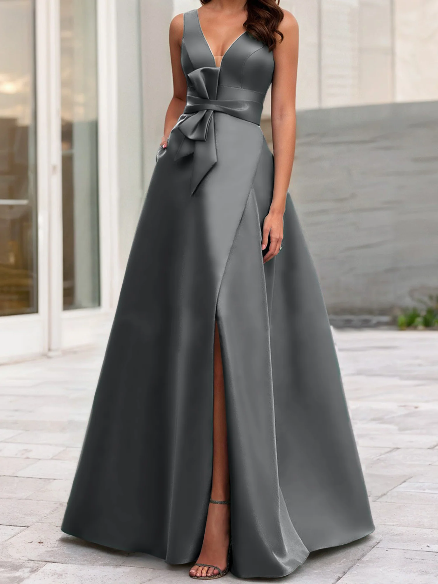 A-Line/Princess V-Neck Sleeveless Mother Of The Bride Dresses With Split Side - Image 34