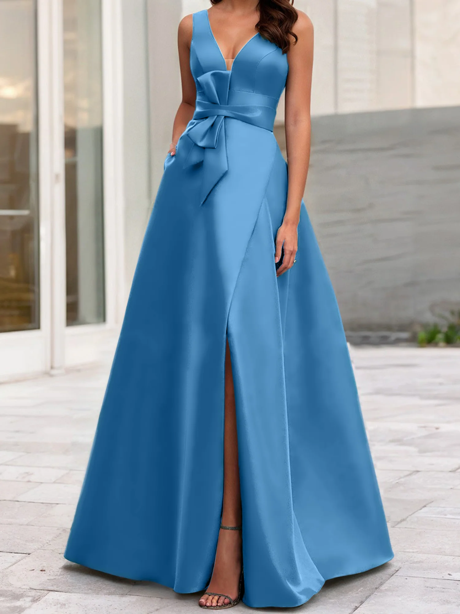 A-Line/Princess V-Neck Sleeveless Mother Of The Bride Dresses With Split Side - Image 43