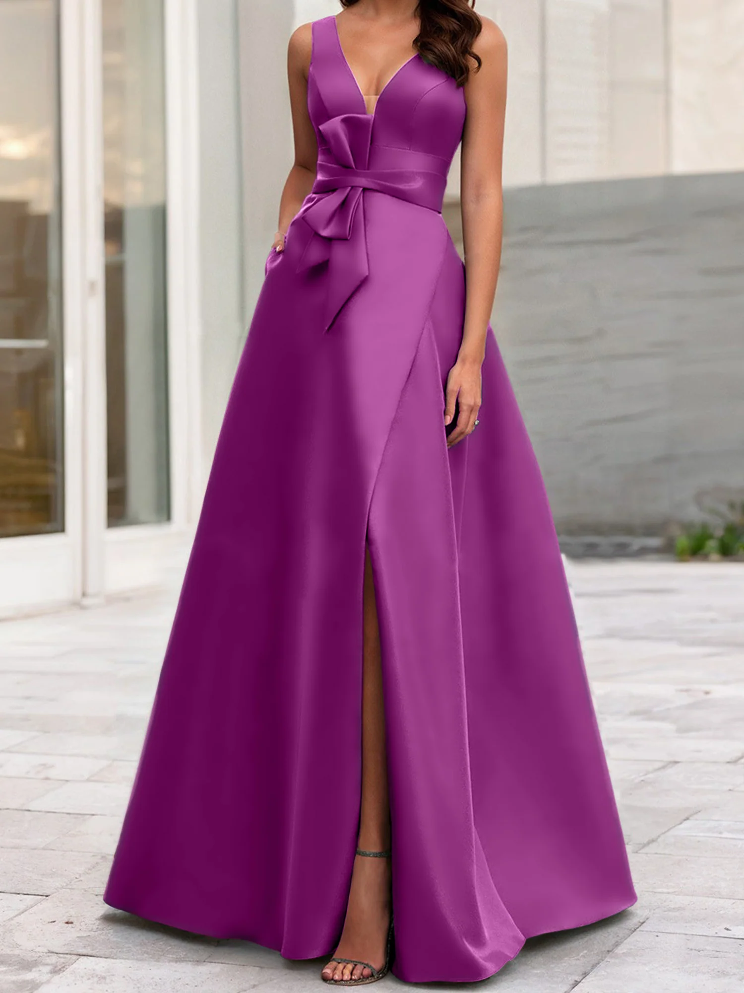 A-Line/Princess V-Neck Sleeveless Mother Of The Bride Dresses With Split Side - Image 53