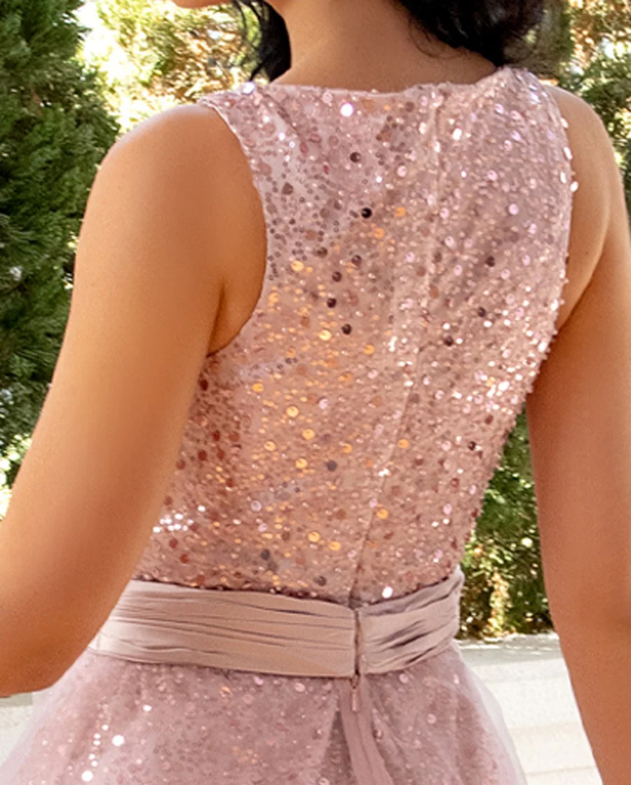 A-Line/Princess V-Neck Sleeveless Short/Mini Evening Dresses with Sequins & Detachable Tulle - Image 5