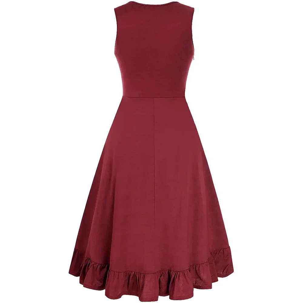 A-Line/Princess V-Neck Sleeveless Tea-Length Punk & Gothic Renaissance Steampunk Dress - Image 9