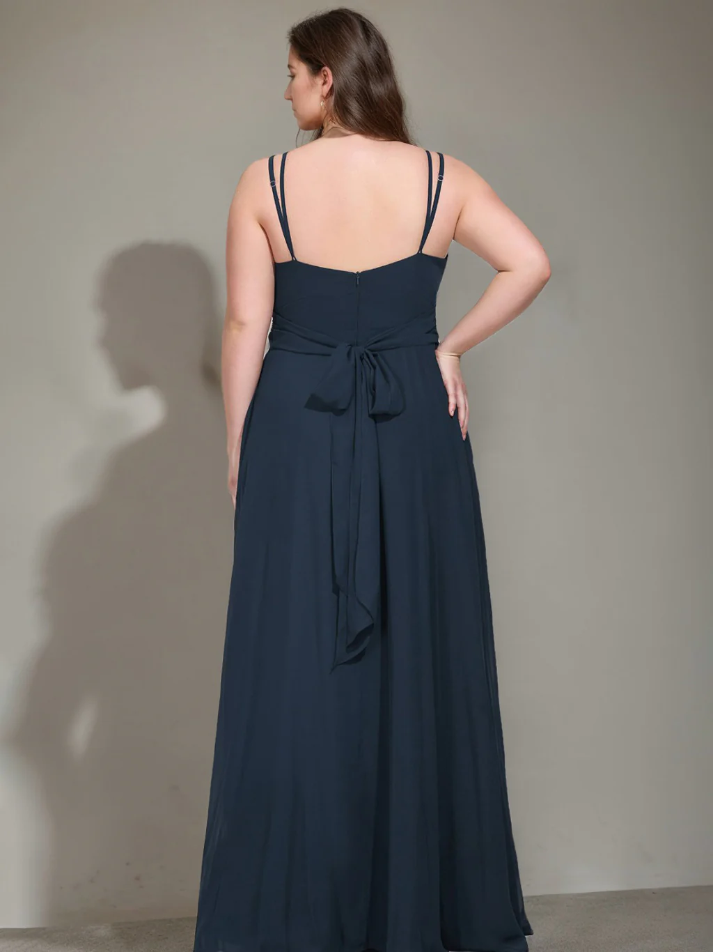 A-Line/Princess V-Neck Sleeveless Unique Chiffon Floor-Length Plus Size Bridesmaid Dresses with Ruffles - Image 2