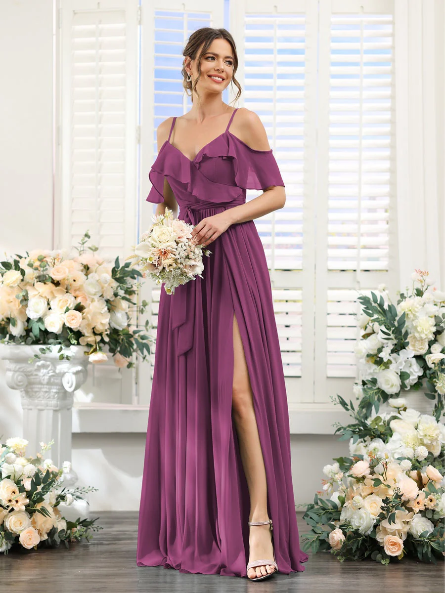 A-Line/Princess V-Neck Spaghetti Straps Floor-Length Bridesmaid Dresses with Pockets - Image 45