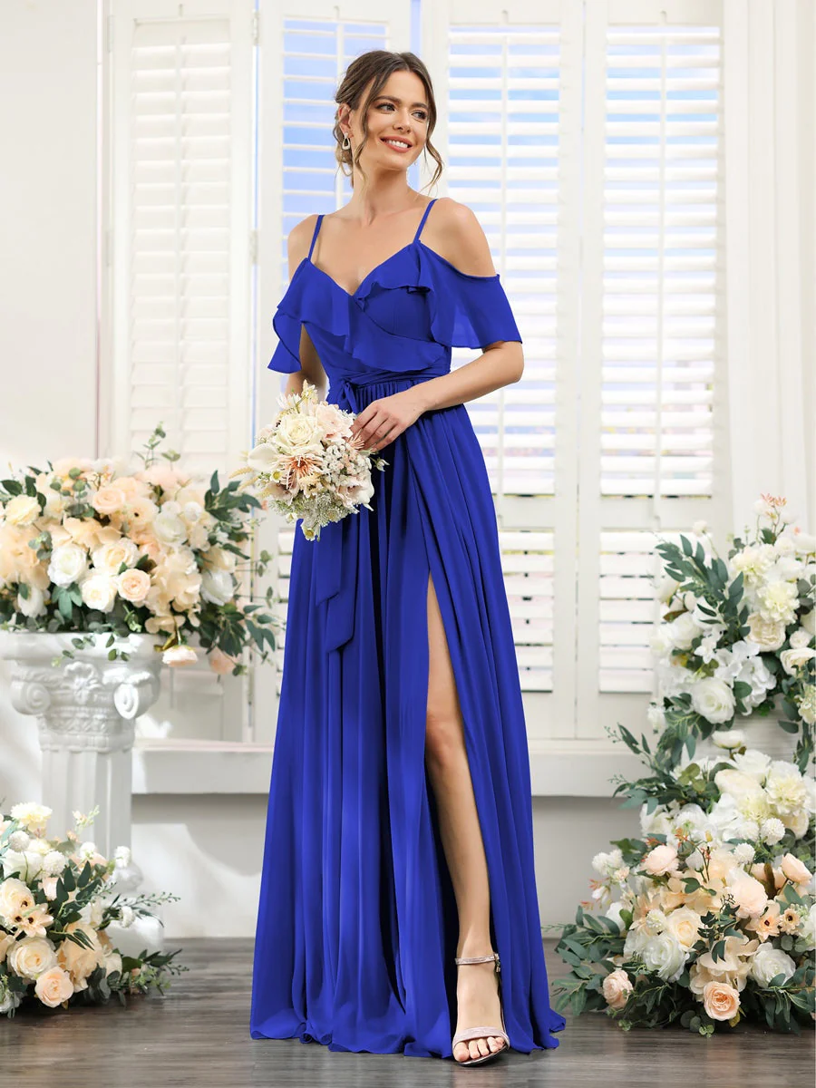 A-Line/Princess V-Neck Spaghetti Straps Floor-Length Bridesmaid Dresses with Pockets - Image 56