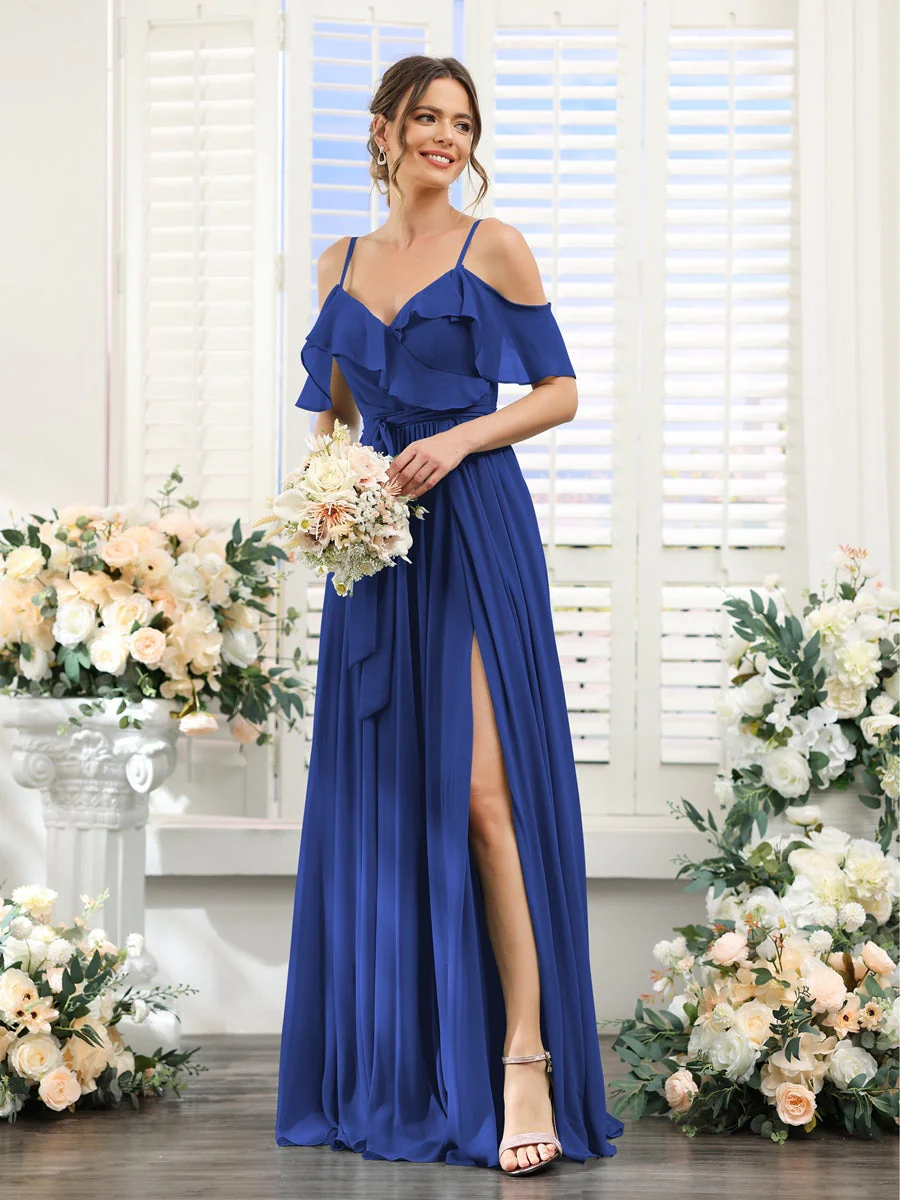 A-Line/Princess V-Neck Spaghetti Straps Floor-Length Bridesmaid Dresses with Pockets - Image 57