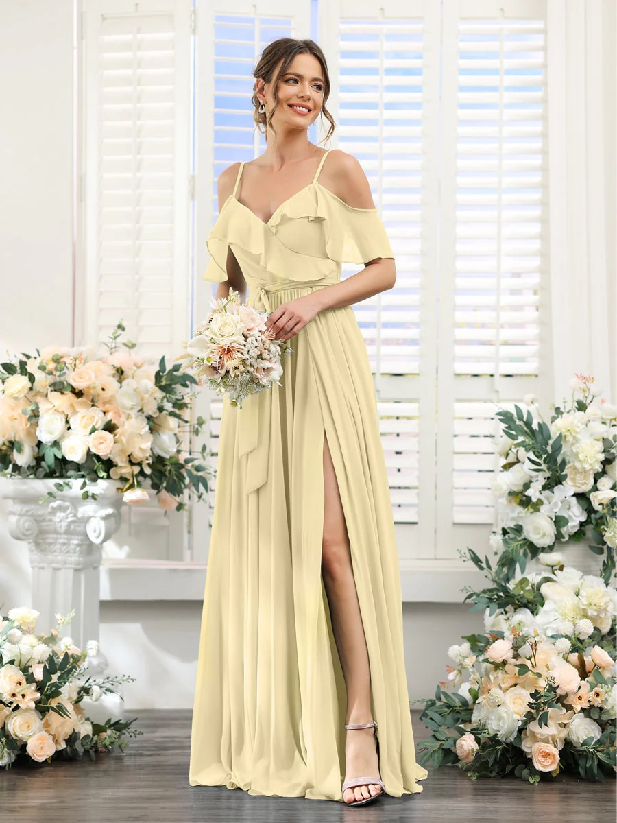 A-Line/Princess V-Neck Spaghetti Straps Floor-Length Bridesmaid Dresses with Pockets - Image 69