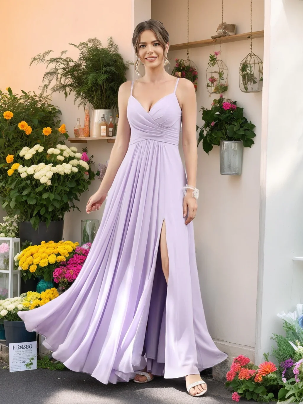 A-Line/Princess V-Neck Spaghetti Straps Sleeveless Floor-Length Chiffon Bridesmaid Dresses with Split Side - Image 7