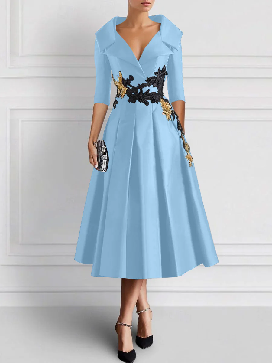 A-Line/Princess V-Neck Tea-Length Elegant Mother of the Bride Dresses with Appliques - Image 20