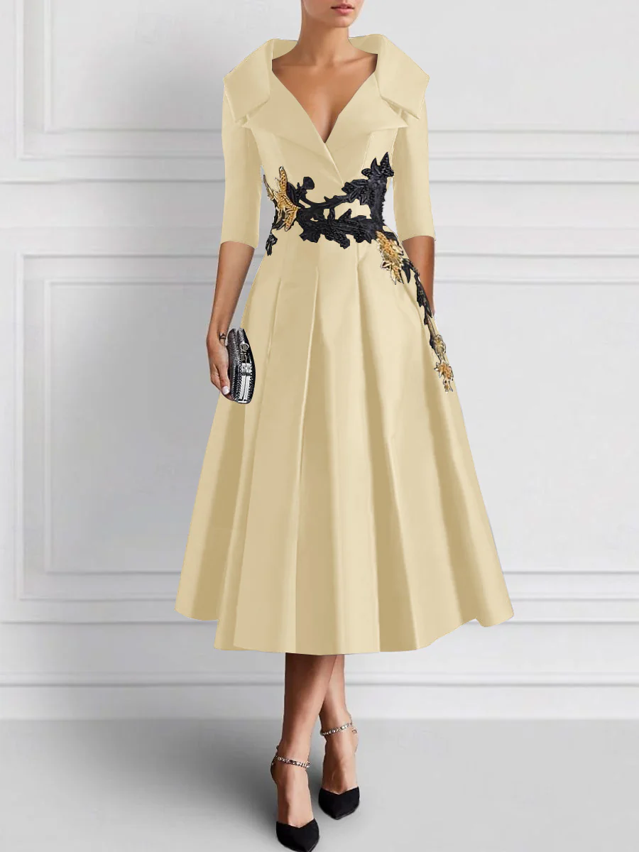 A-Line/Princess V-Neck Tea-Length Elegant Mother of the Bride Dresses with Appliques - Image 6