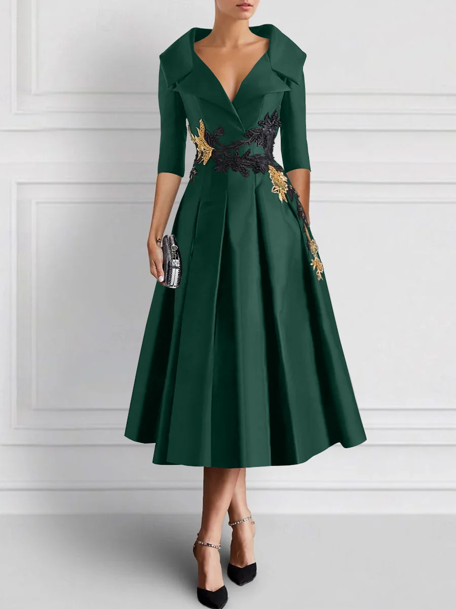 A-Line/Princess V-Neck Tea-Length Elegant Mother of the Bride Dresses with Appliques - Image 8