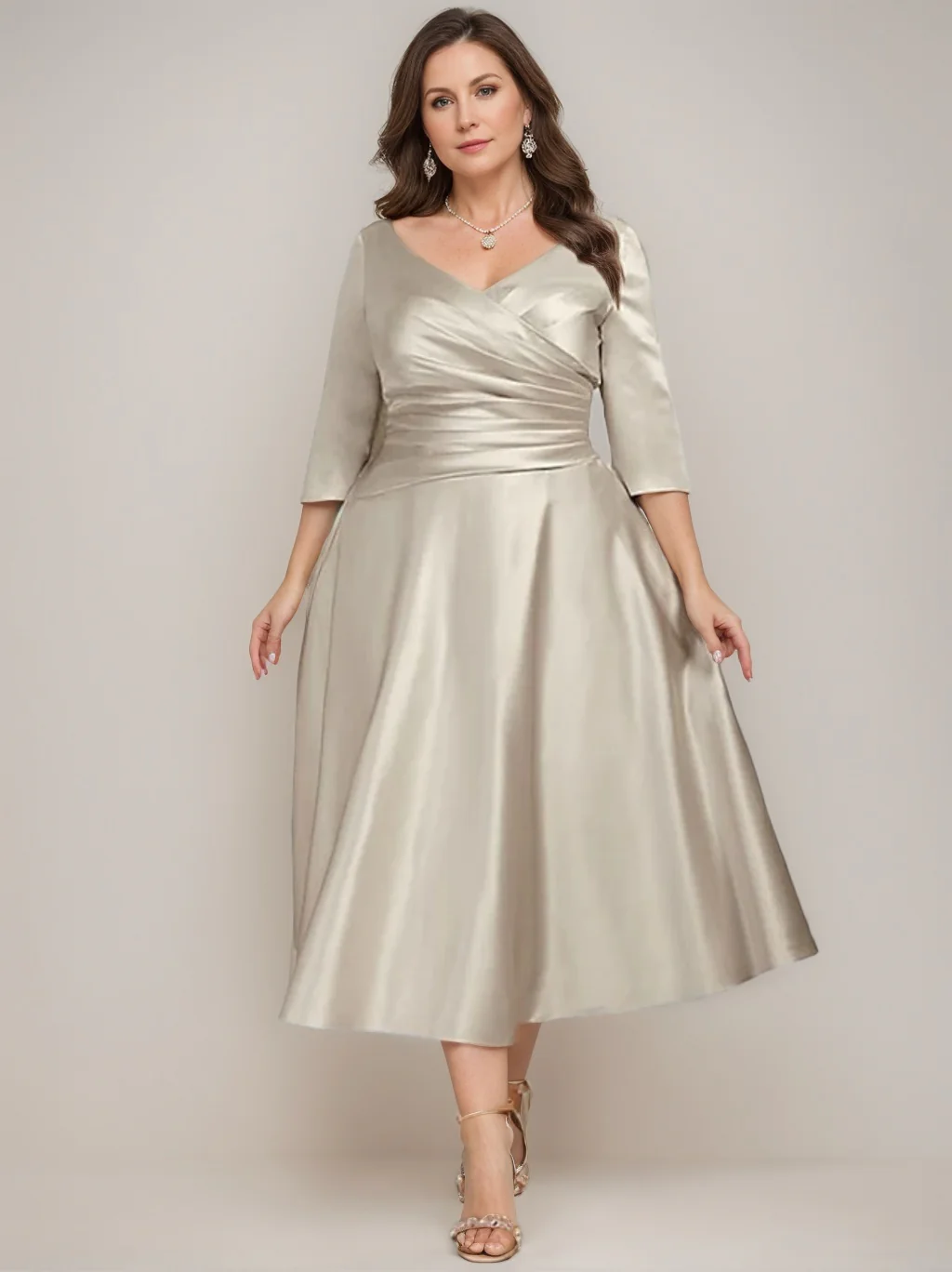 A-Line/Princess V-Neck Tea-Length Mother of the Bride Dresses