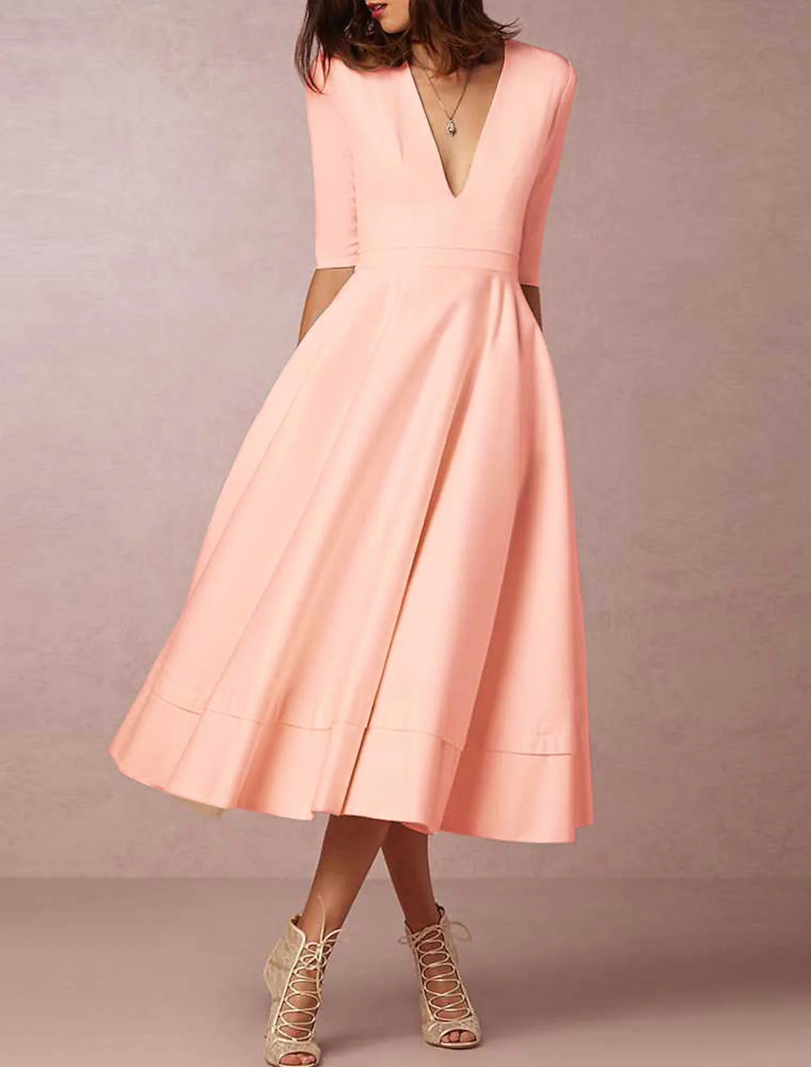 A-Line/Princess V-Neck Tea-length Wedding Dress - Image 3