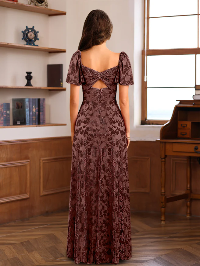 A-Line/Princess Wedding Guest Dresses Short Sleeves Floor-Length with Split Side - Image 4