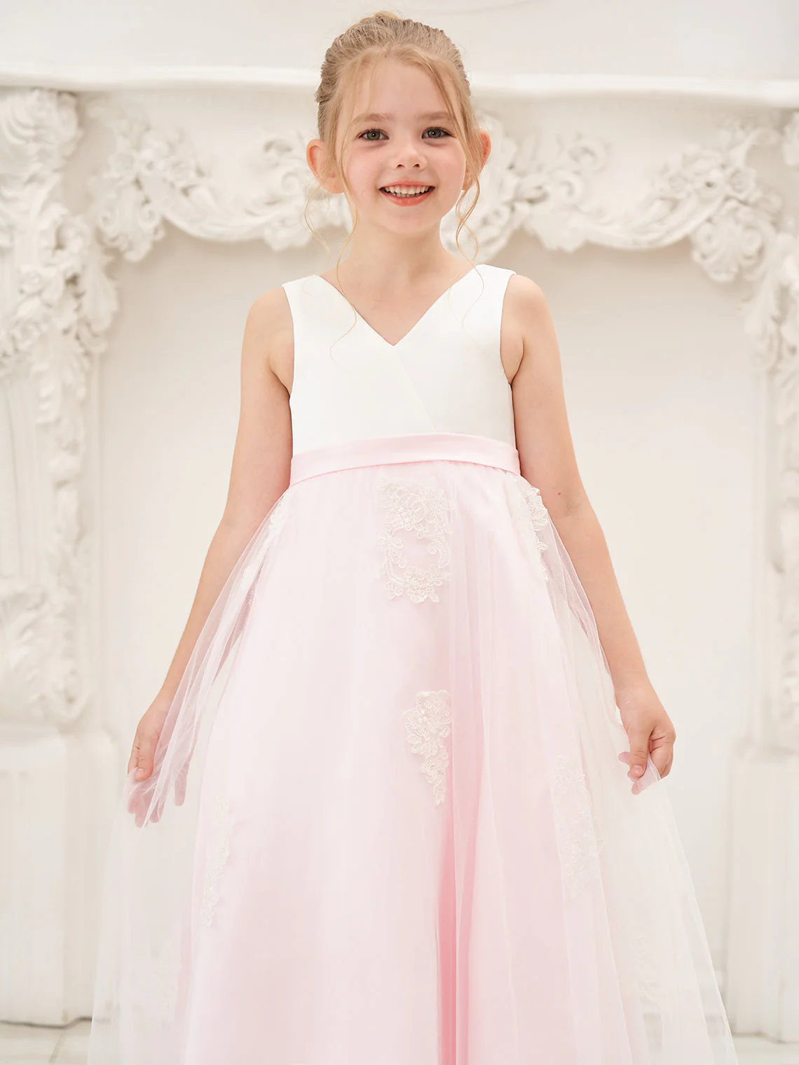 A-line Satin Tulle Ankle-length Pink Dress - Image 13