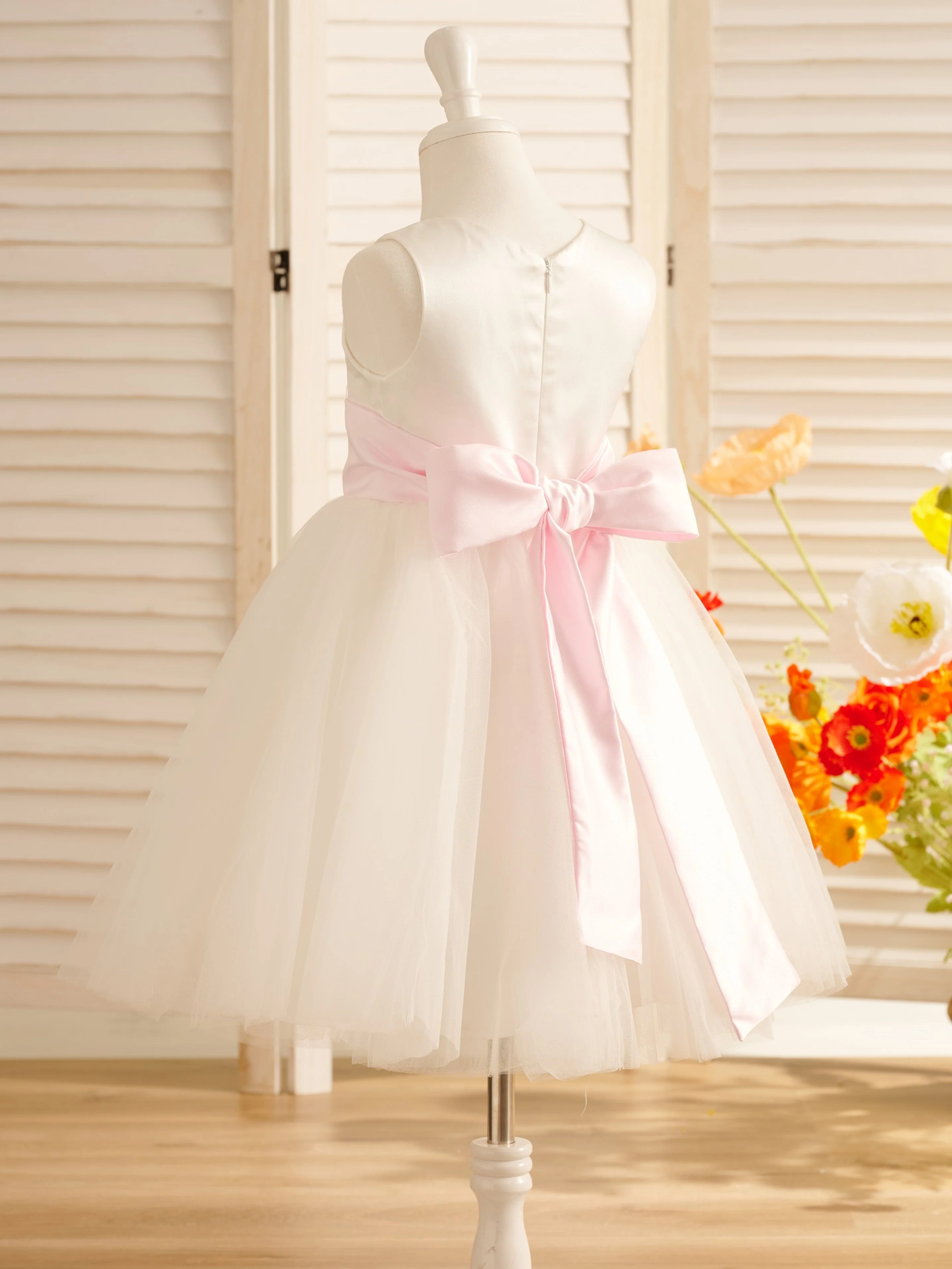 A-Line Satin Tulle Knee-length Flower Girl Dress - Image 14