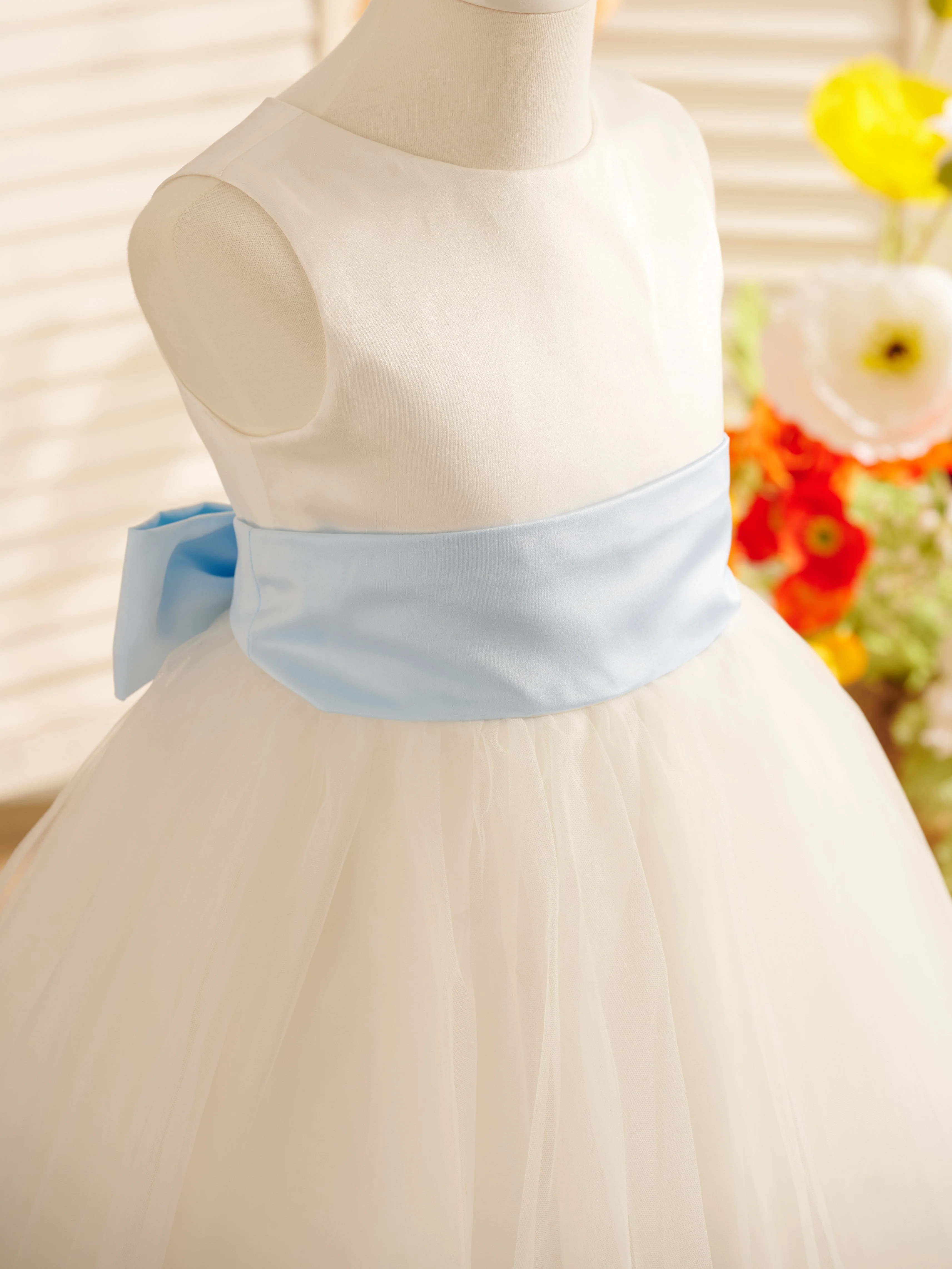 A-Line Satin Tulle Knee-length Flower Girl Dress - Image 5