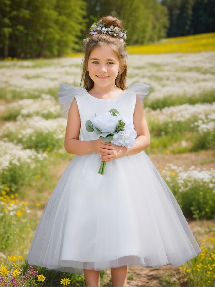 A-line Satin Tulle Knee-length Flower Girl Dress - Image 2