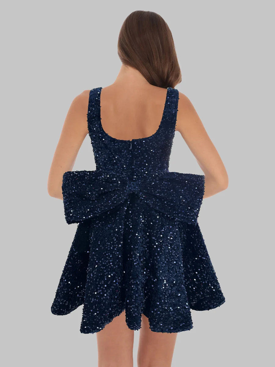 A-Line Square Neck Sequin Short Homecoming Dresses with Bow - Image 2