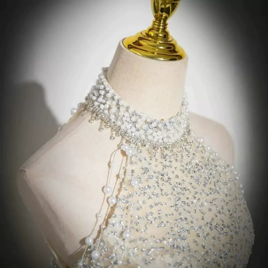 Ball Gown Halter Sleeveless Floor-Length Evening Dresses with Lace-up & Jewel Appliques - Image 3