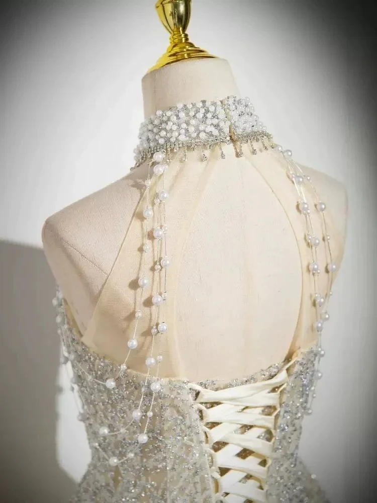 Ball Gown Halter Sleeveless Floor-Length Evening Dresses with Lace-up & Jewel Appliques - Image 4
