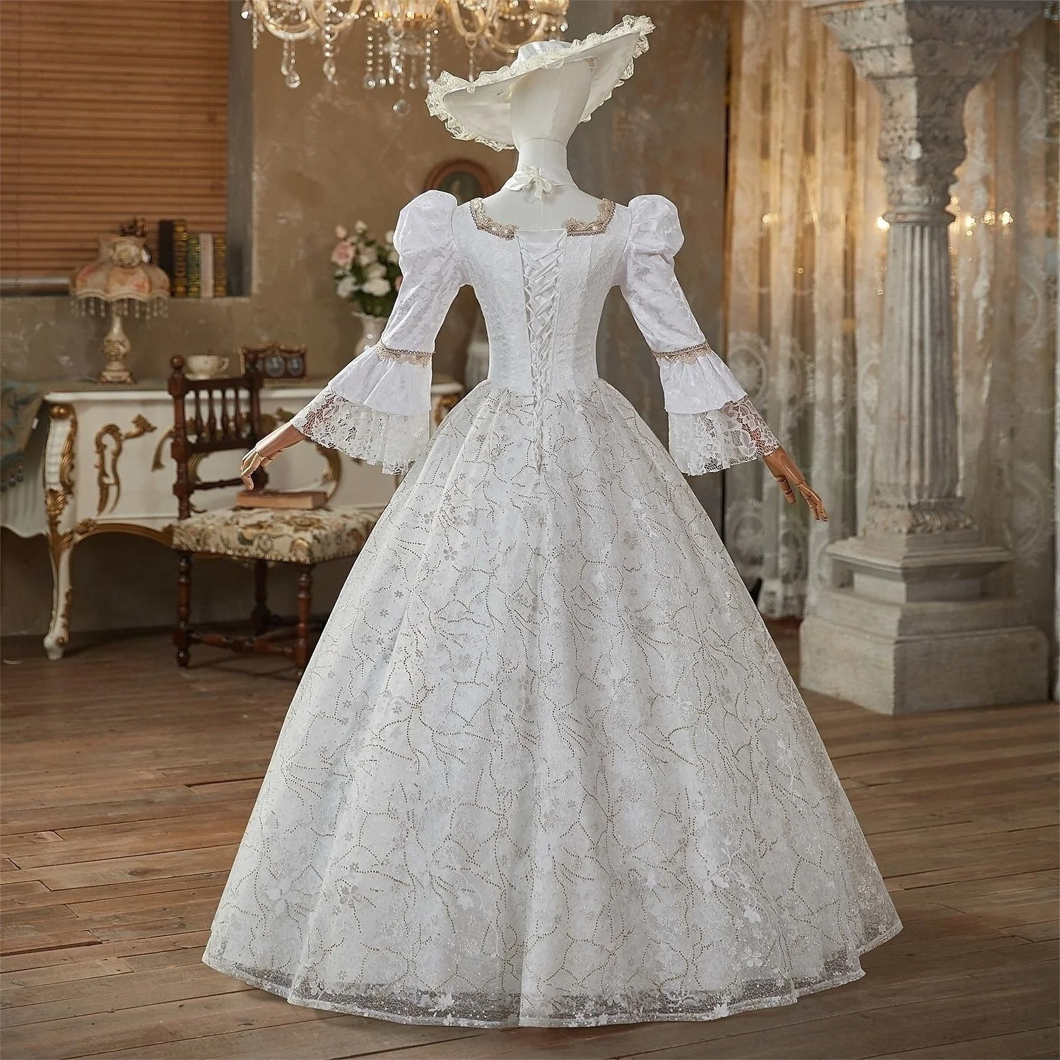 Ball Gown Jewel Neck 3/4 Length Sleeves Floor Length Victorian Party Costume Cosplay Masquerade Lace Party & Evening Rococo Dress - Image 5