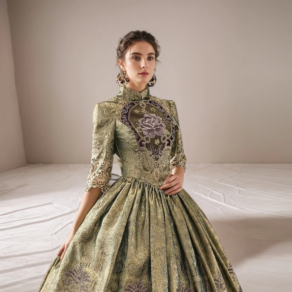 Ball Gown Jewel Neck Half Sleeves Floor Length Victorian Party Costume Cosplay Masquerade Lace Party & Evening Rococo Dress - Image 3