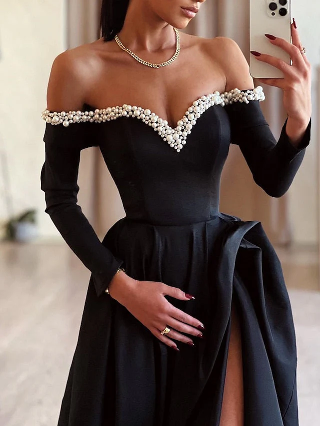 Ball Gown Off-the-Shoulder Evening Dresses Floor-length With Split Side & Beading - Image 2