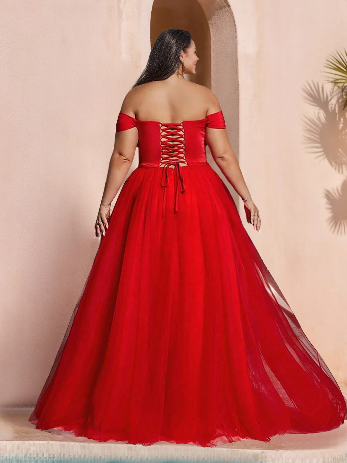 Ball Gown Off-the-shoulder Sleeveless Floor-Length Plus Size Prom Evening Dresses with Ruffles & Split Side - Image 2