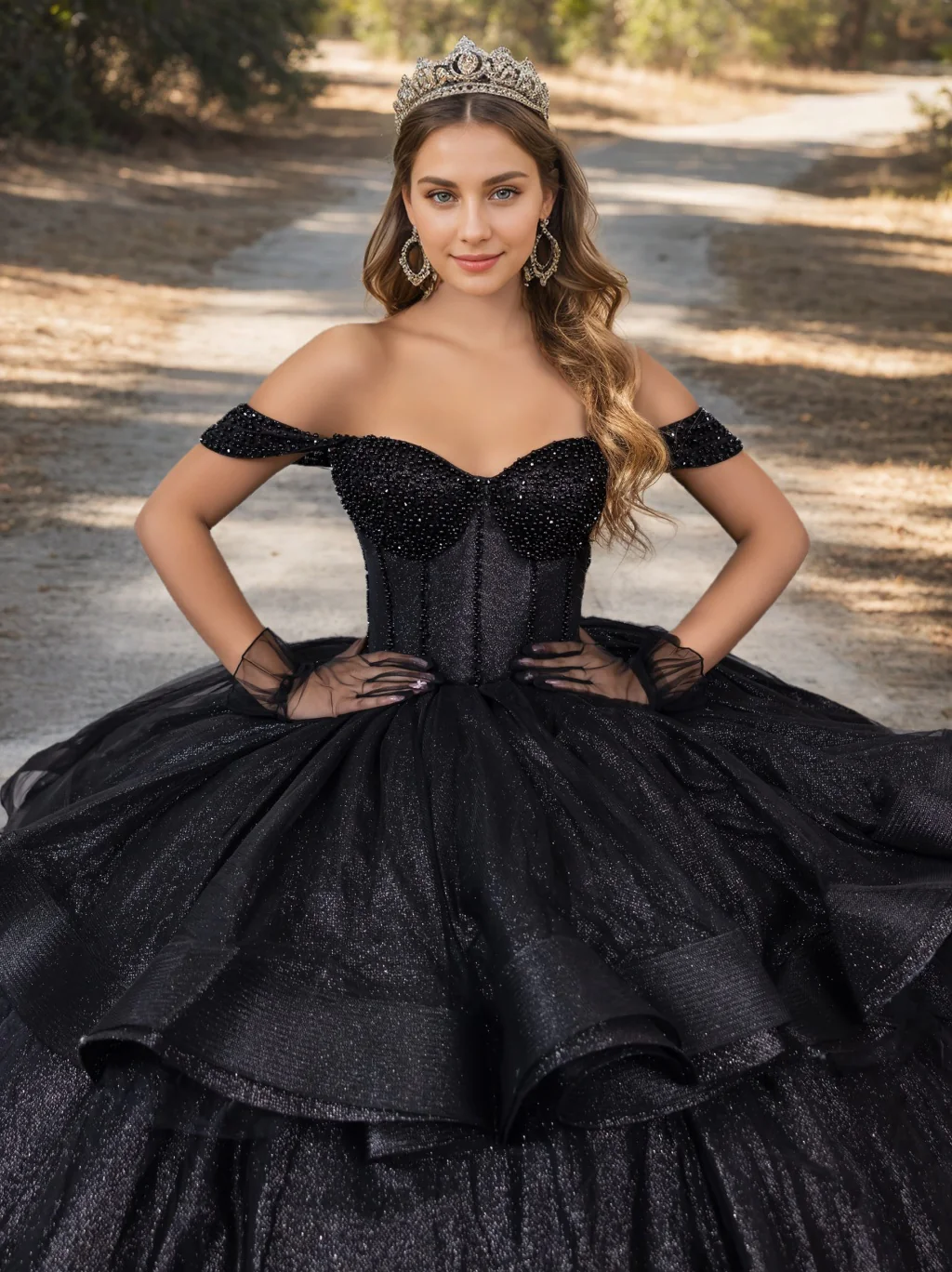 Ball Gown Off-the-Shoulder Sleeveless Floor-length Tulle Long Prom Dresses with Crystal Beadings - Image 3