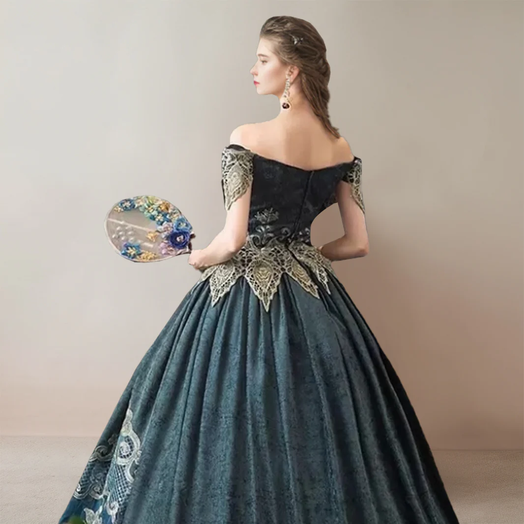 Ball Gown Off-the-Shoulder Sleeveless Floor-Length Victorian Party Costume Masquerade Cosplay Rococo Prom Quinceanera Dress - Image 2
