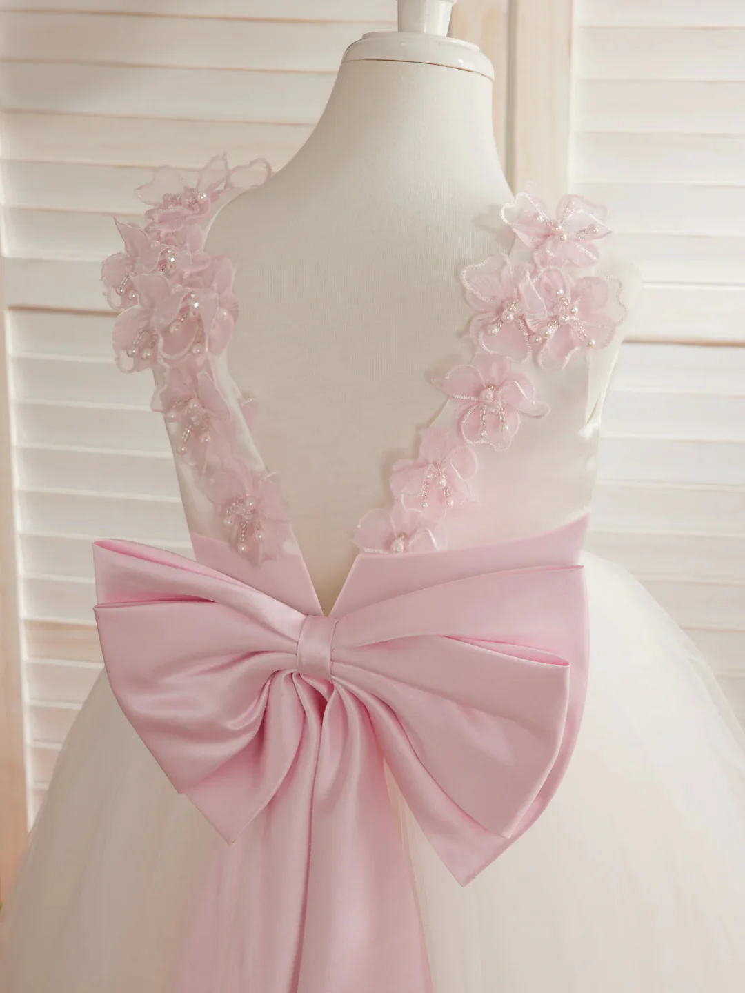 Ball-Gown/Princess 3d Flower Tulle Floor-length Ivory Flower Girl Dress - Image 17
