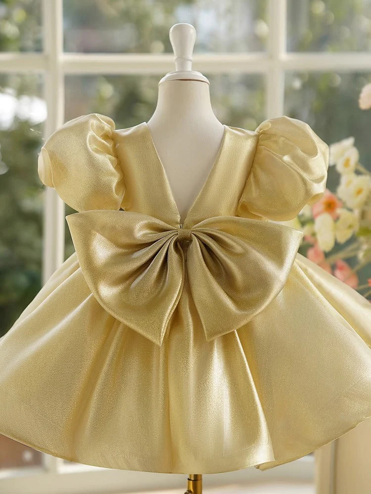 Ball-Gown/Princess Champagne Satin Knee-length Baby Girl Dress - Image 2