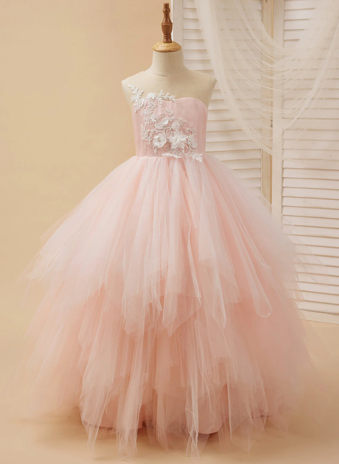 Ball-Gown/Princess Lace Tulle Floor-length Pink Dress - Image 2