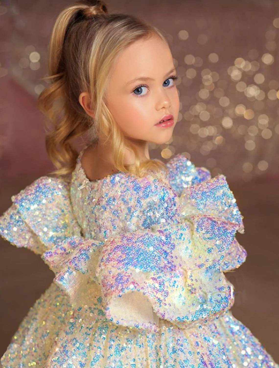 Ball Gown Princess Long Sleeves Sequins Little Girl Dresses with Ruffles - Image 4