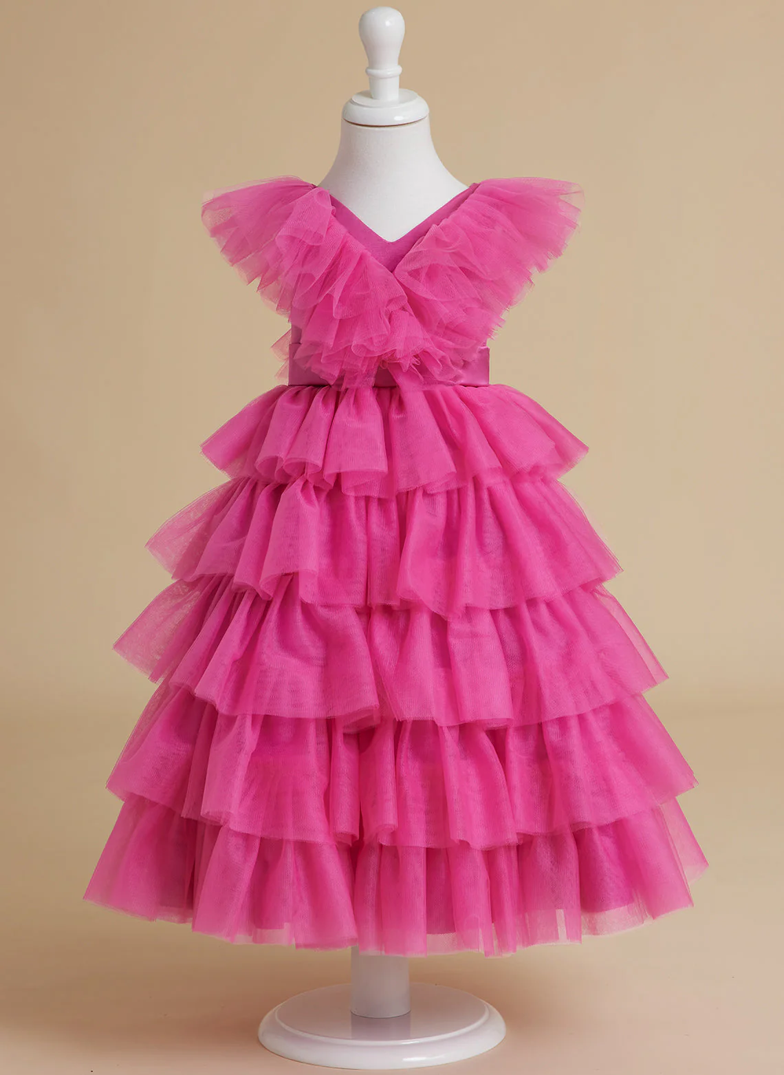 Ball-Gown/Princess Pink Sleeveless Tulle Flower Girl Dress with Ruffles - Image 4