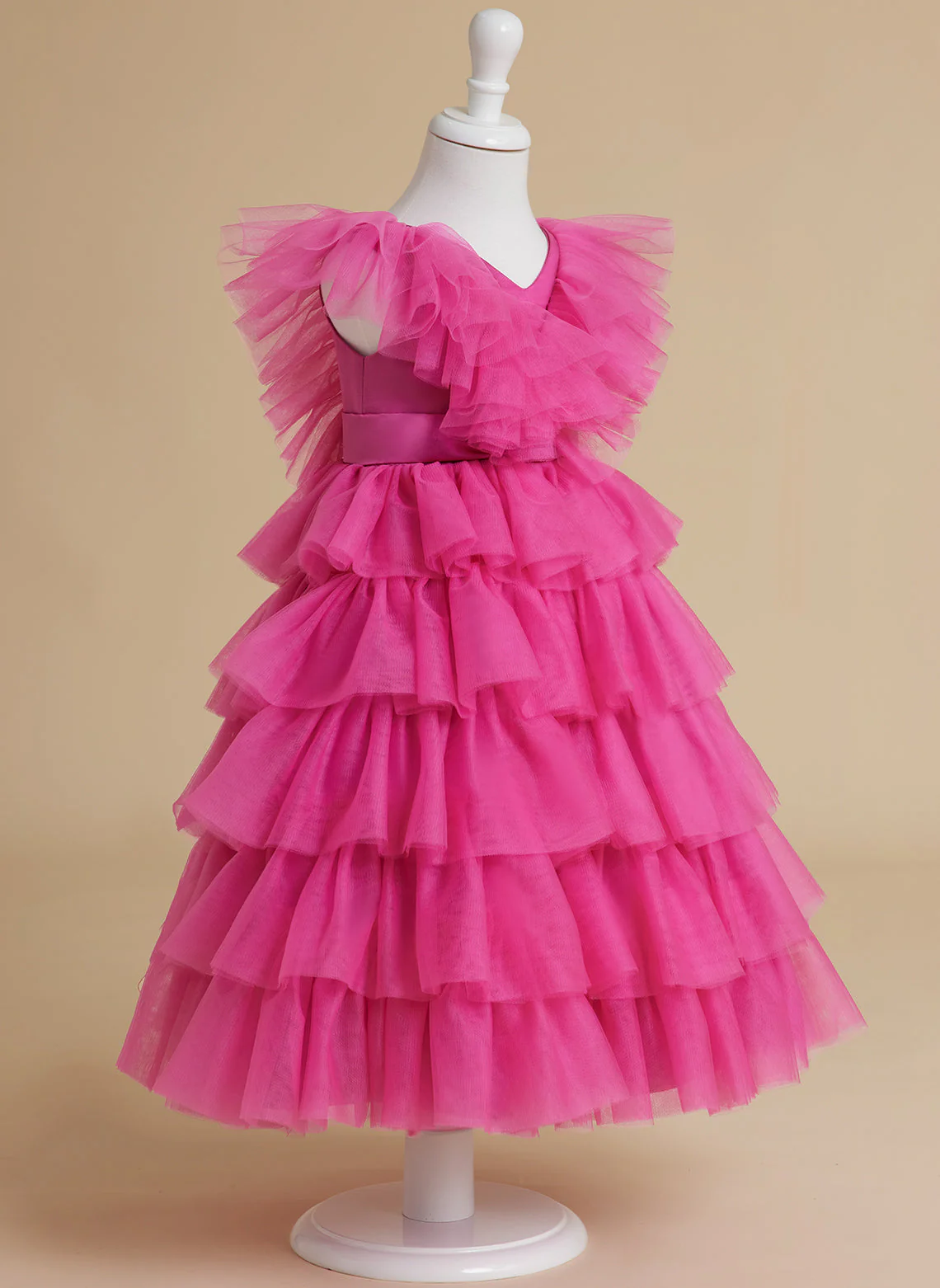 Ball-Gown/Princess Pink Sleeveless Tulle Flower Girl Dress with Ruffles - Image 5