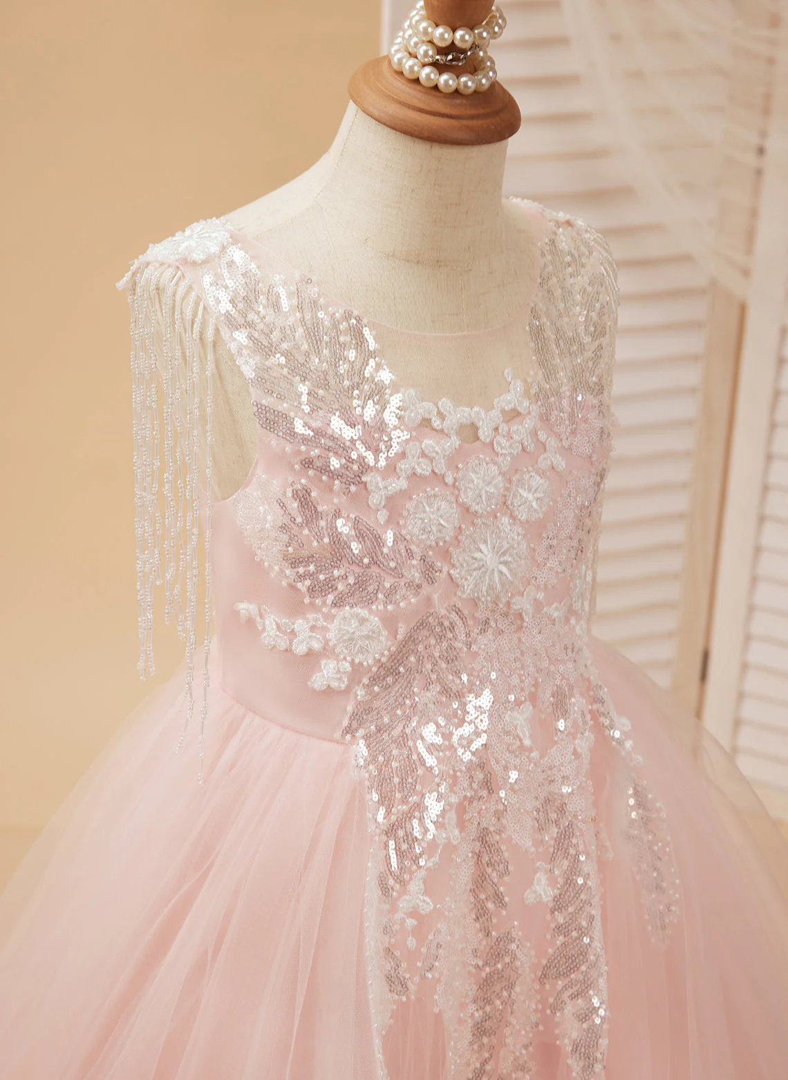 Ball-Gown/Princess Satin Tulle Floor-length Pink Flower Girl Dress - Image 2
