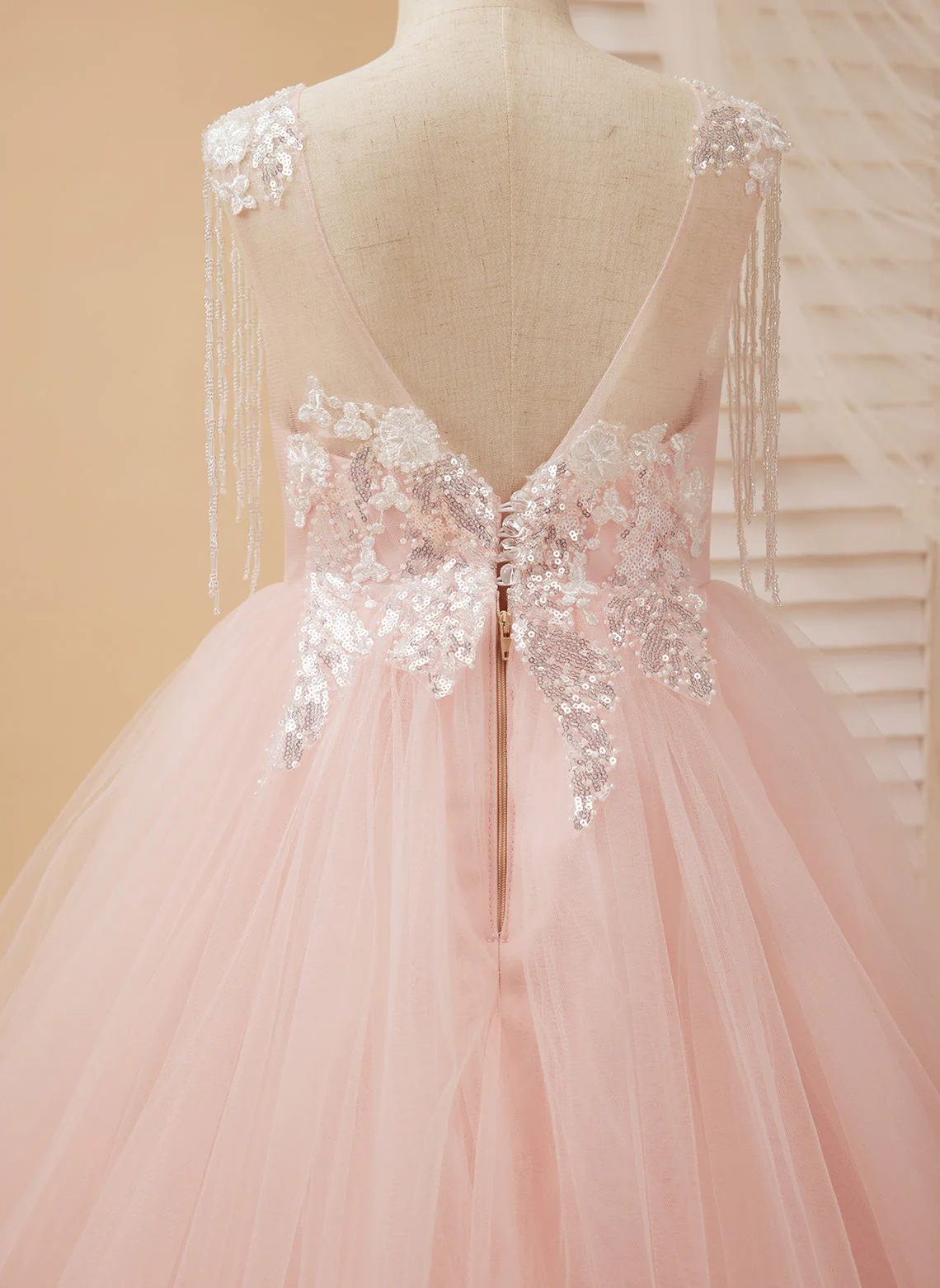 Ball-Gown/Princess Satin Tulle Floor-length Pink Flower Girl Dress - Image 3