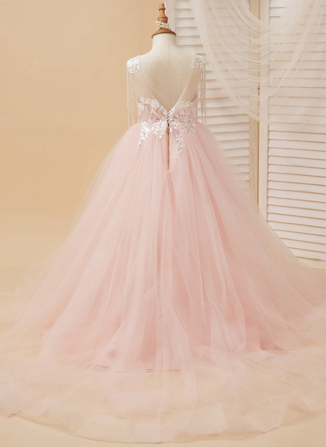 Ball-Gown/Princess Satin Tulle Floor-length Pink Flower Girl Dress - Image 4