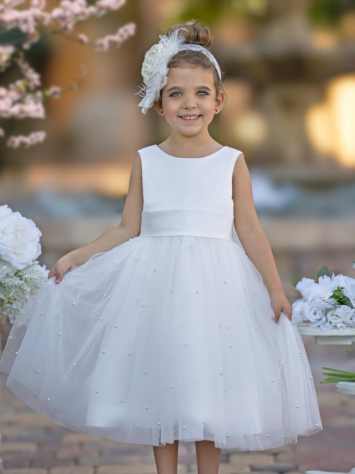 Ball-Gown/Princess Satin Tulle Knee-length Flower Girl Dress - Image 7
