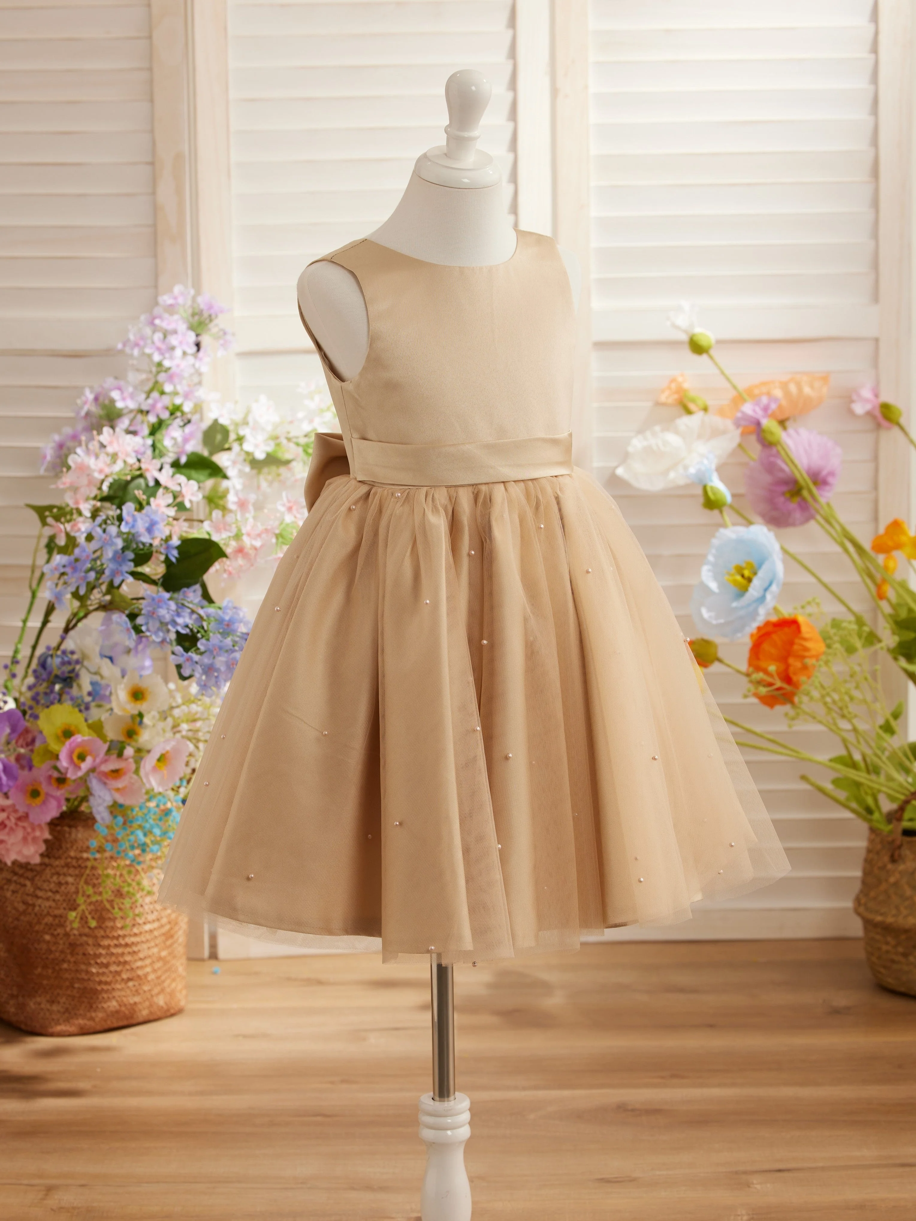 Ball-Gown/Princess Satin Tulle Knee-length Flower Girl Dress - Image 11