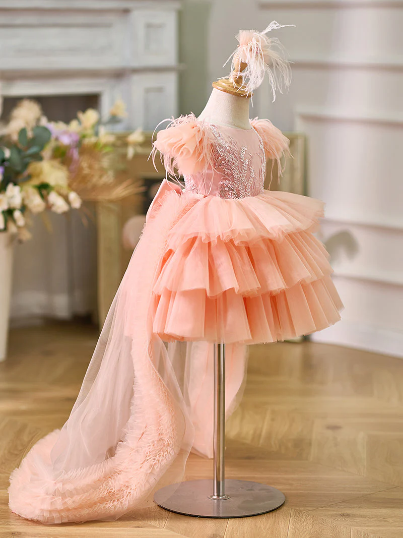Ball-Gown/Princess Tulle Asymmetrical 1st Birthday Party Baby Girl Dress - Image 3