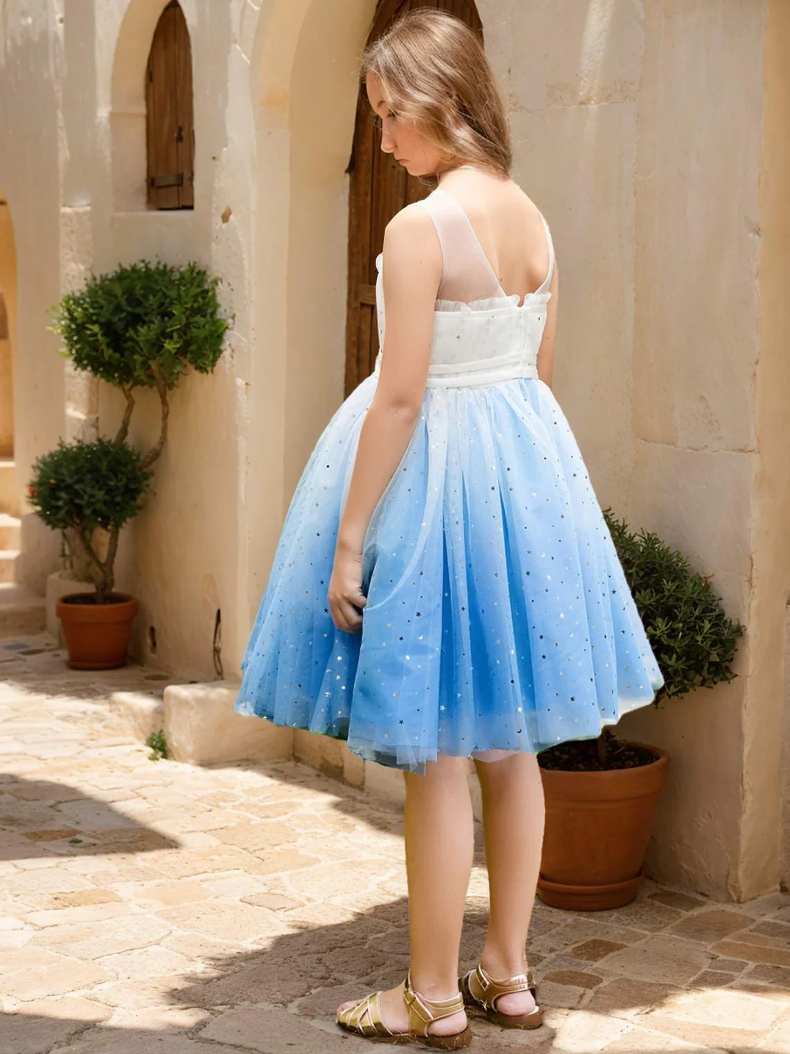 Ball-Gown/Princess Tulle Knee-length Blue Flower Girl Dress - Image 4