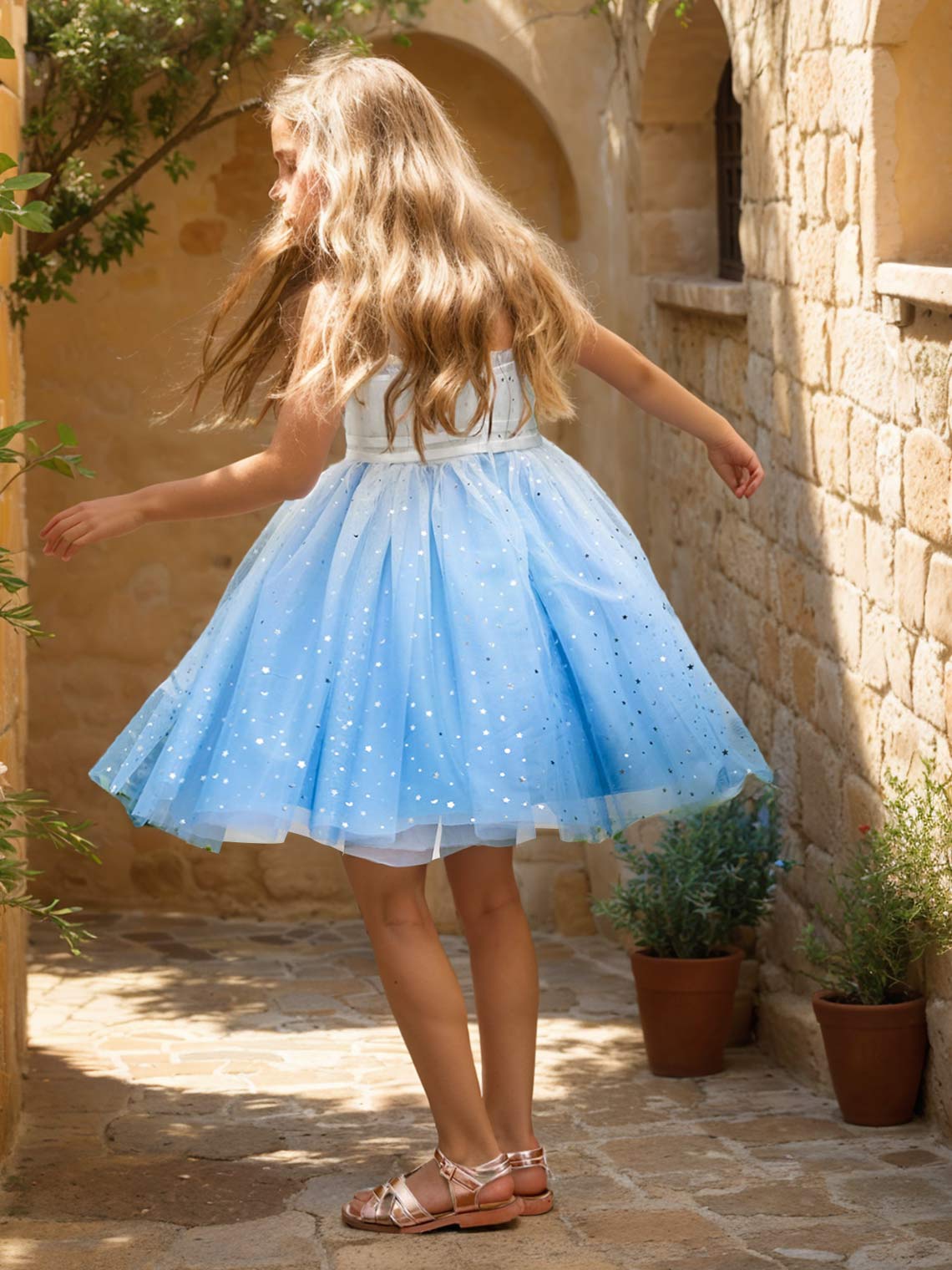Ball-Gown/Princess Tulle Knee-length Blue Flower Girl Dress - Image 6