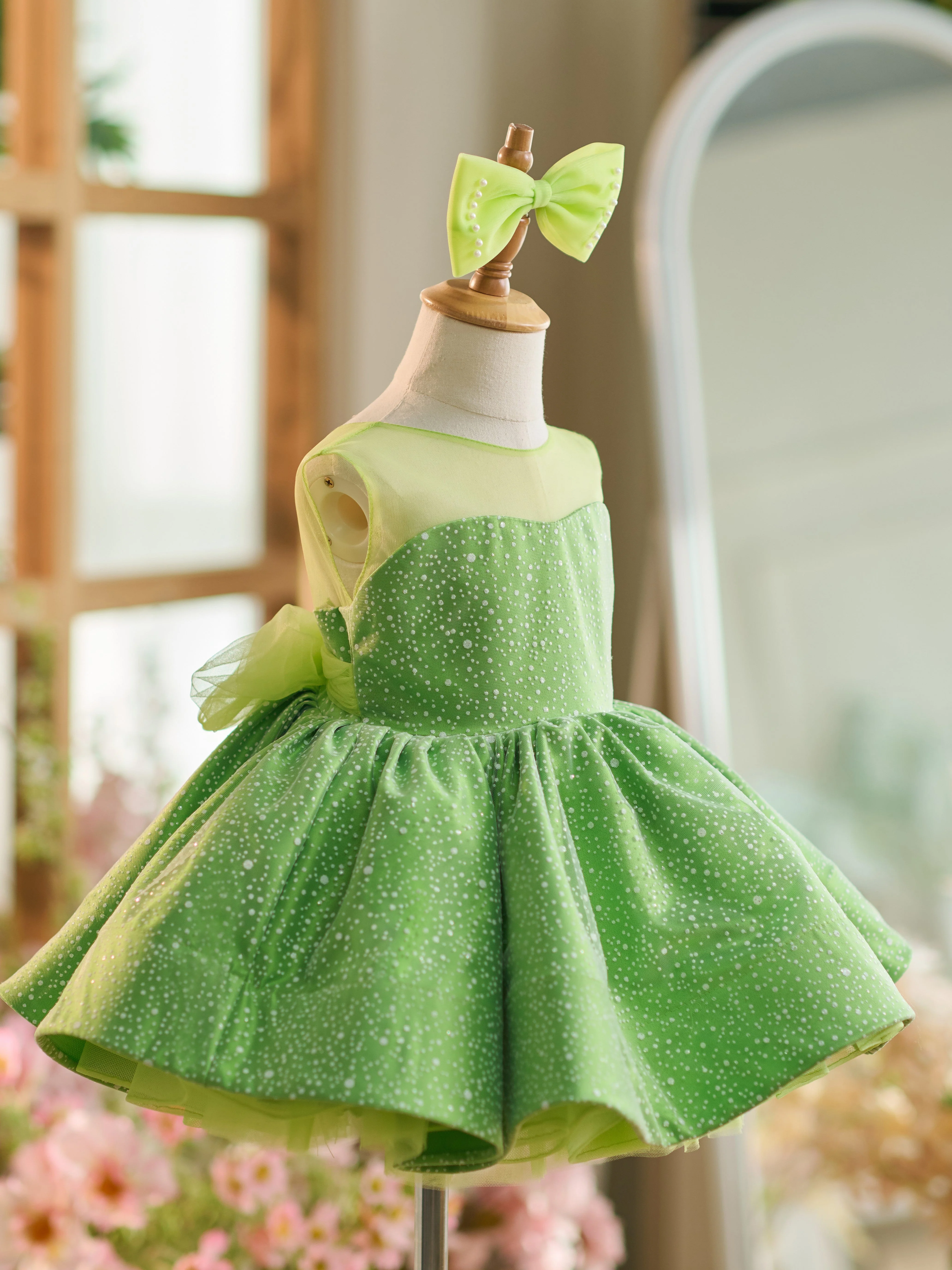 Ball-Gown/Princess Tulle Knee-length Green Baby Girl Dress - Image 2