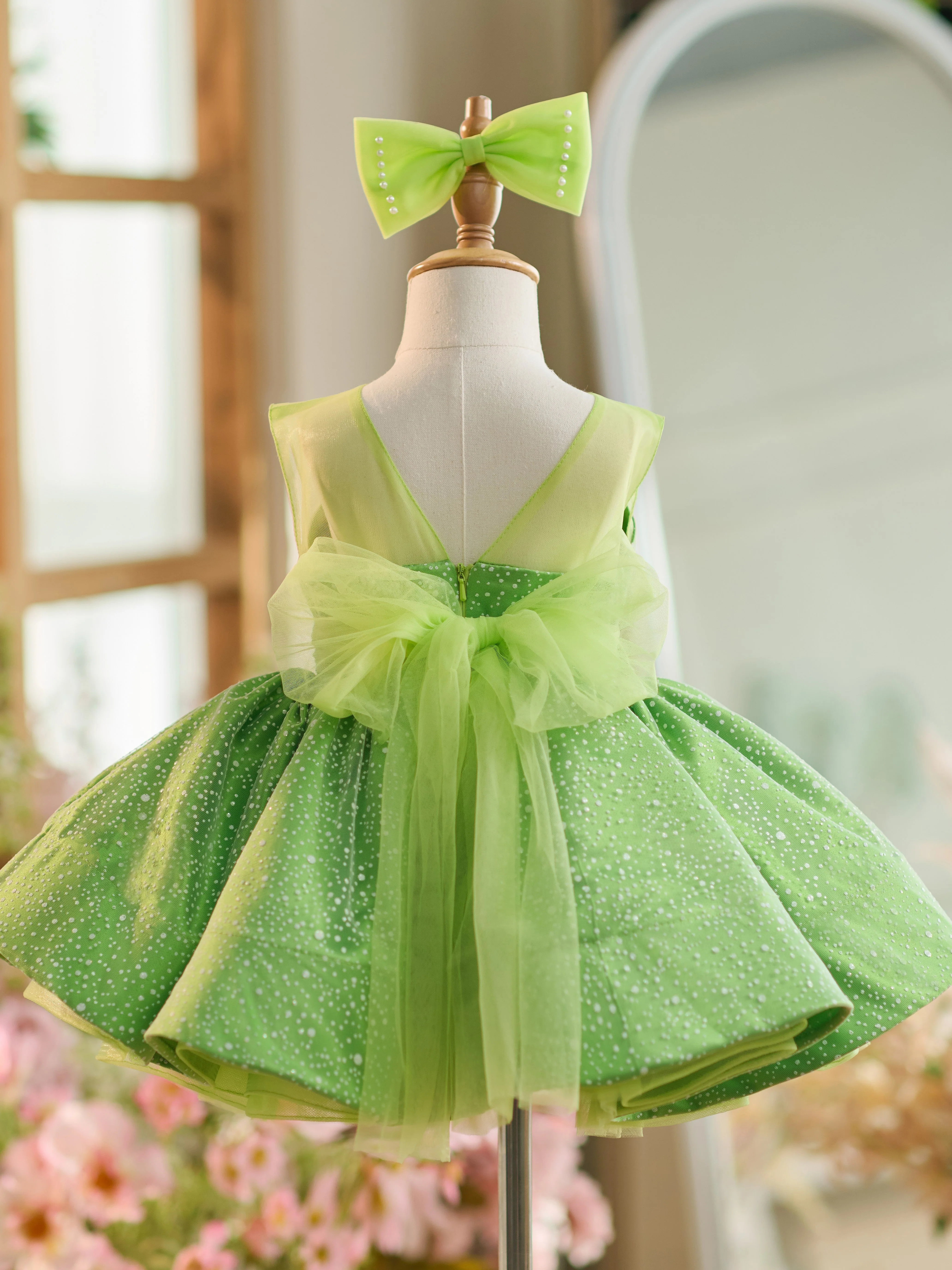 Ball-Gown/Princess Tulle Knee-length Green Baby Girl Dress - Image 3
