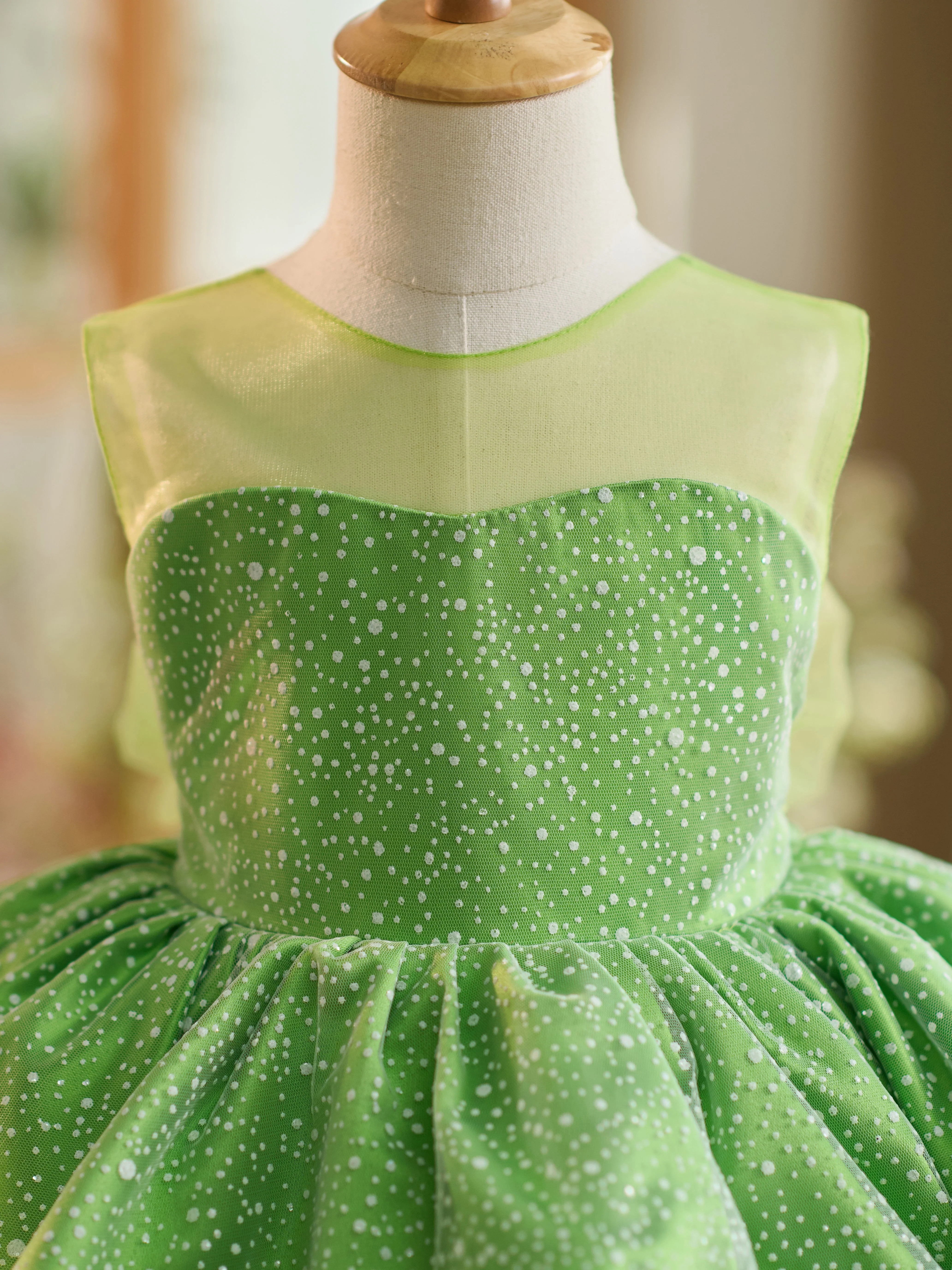 Ball-Gown/Princess Tulle Knee-length Green Baby Girl Dress - Image 4